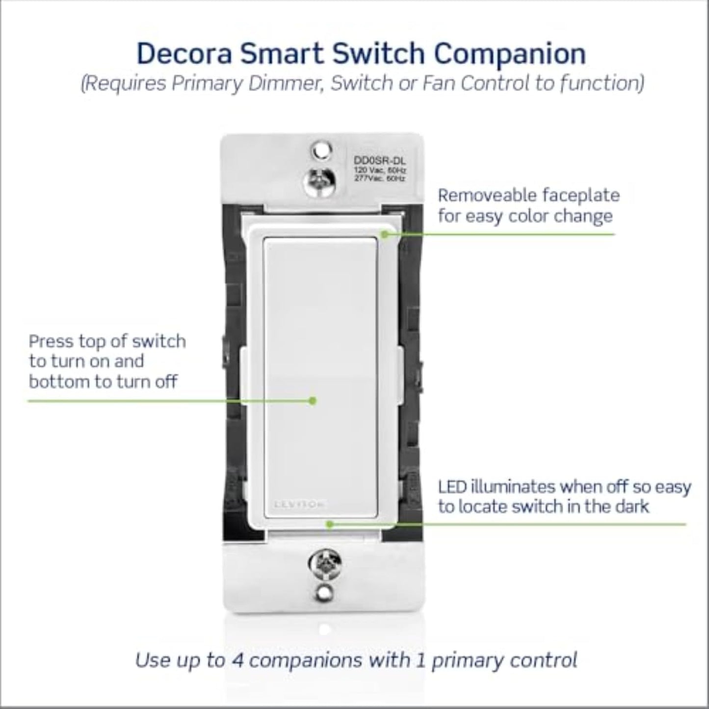 Leviton Decora Smart Switch Companion for Multi-Location Switching with Locator LED