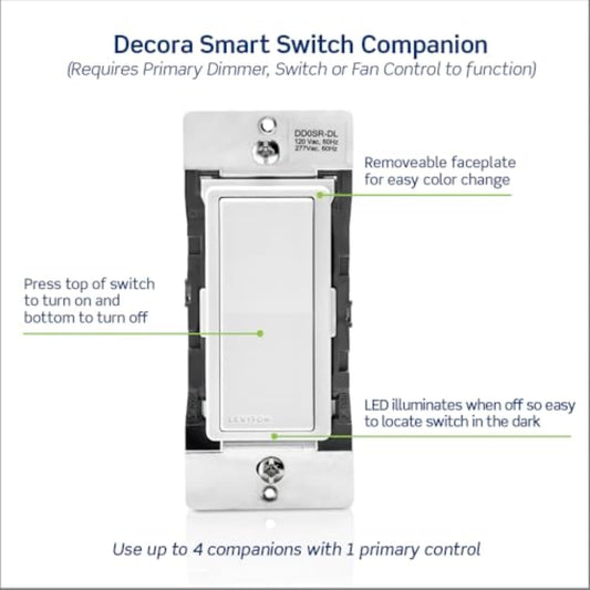 Leviton Decora Smart Switch Companion for Multi-Location Switching with Locator LED
